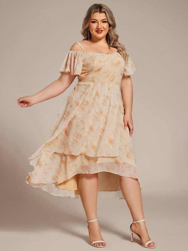 Plus Size Cold Shoulder Sweetheart Necklin Chiffon Midi Wedding Guest Dress - Image 27