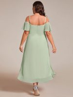 Plus Size Cold Shoulder Sweetheart Necklin Chiffon Midi Wedding Guest Dress - Image 29