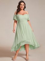 Plus Size Cold Shoulder Sweetheart Necklin Chiffon Midi Wedding Guest Dress - Image 28