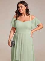 Plus Size Cold Shoulder Sweetheart Necklin Chiffon Midi Wedding Guest Dress - Image 30