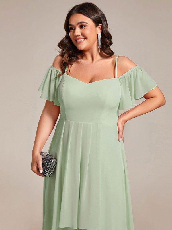 Plus Size Cold Shoulder Sweetheart Necklin Chiffon Midi Wedding Guest Dress - Image 30