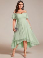 Plus Size Cold Shoulder Sweetheart Necklin Chiffon Midi Wedding Guest Dress - Image 32