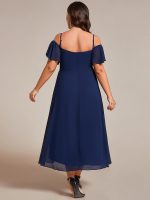 Plus Size Cold Shoulder Sweetheart Necklin Chiffon Midi Wedding Guest Dress - Image 19