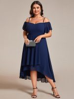 Plus Size Cold Shoulder Sweetheart Necklin Chiffon Midi Wedding Guest Dress - Image 22