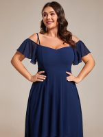 Plus Size Cold Shoulder Sweetheart Necklin Chiffon Midi Wedding Guest Dress - Image 20
