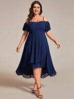 Plus Size Cold Shoulder Sweetheart Necklin Chiffon Midi Wedding Guest Dress - Image 18