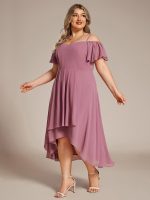 Plus Size Cold Shoulder Sweetheart Necklin Chiffon Midi Wedding Guest Dress - Image 36