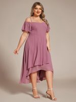 Plus Size Cold Shoulder Sweetheart Necklin Chiffon Midi Wedding Guest Dress - Image 33