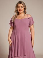 Plus Size Cold Shoulder Sweetheart Necklin Chiffon Midi Wedding Guest Dress - Image 35