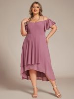 Plus Size Cold Shoulder Sweetheart Necklin Chiffon Midi Wedding Guest Dress - Image 37