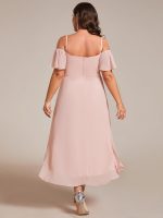Plus Size Cold Shoulder Sweetheart Necklin Chiffon Midi Wedding Guest Dress - Image 6
