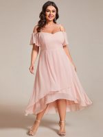 Plus Size Cold Shoulder Sweetheart Necklin Chiffon Midi Wedding Guest Dress - Image 16