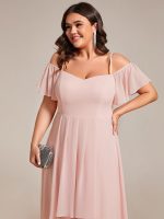Plus Size Cold Shoulder Sweetheart Necklin Chiffon Midi Wedding Guest Dress - Image 15