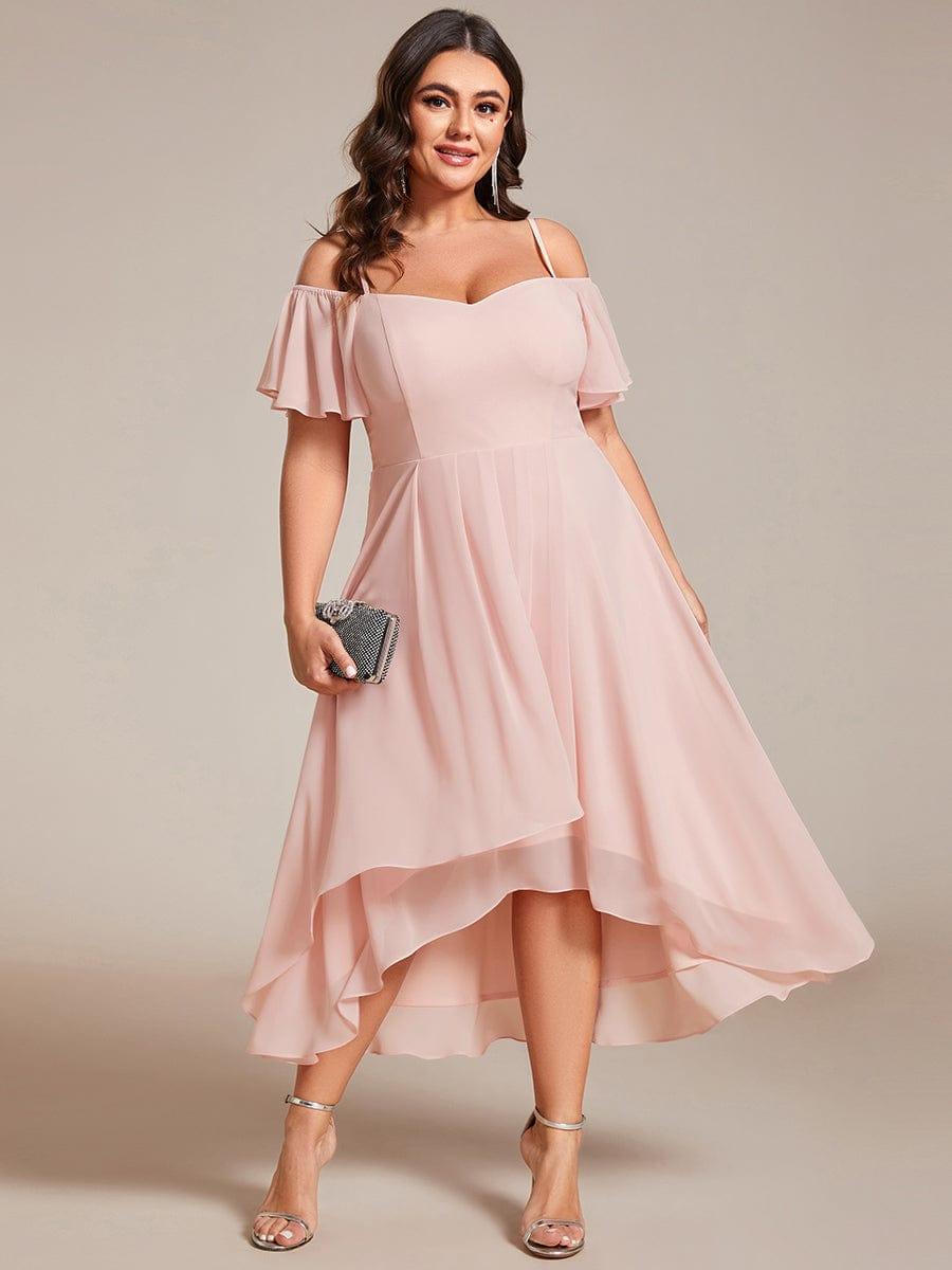 EG02103PK-PR_53dd697f-c369-4383-97b0-d558a520f5e1 Plus Size Cold Shoulder Sweetheart Necklin Chiffon Midi Wedding Guest Dress - Image 5