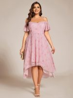 Plus Size Cold Shoulder Sweetheart Necklin Chiffon Midi Wedding Guest Dress - Image 47