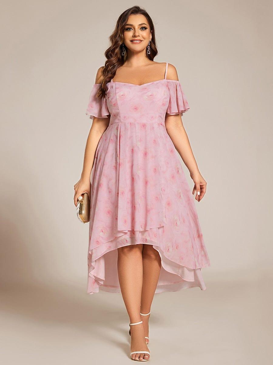 EG02103PR-PR Plus Size Cold Shoulder Sweetheart Necklin Chiffon Midi Wedding Guest Dress - Image 47