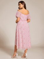 Plus Size Cold Shoulder Sweetheart Necklin Chiffon Midi Wedding Guest Dress - Image 44