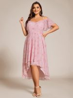 Plus Size Cold Shoulder Sweetheart Necklin Chiffon Midi Wedding Guest Dress - Image 43