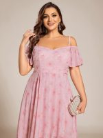 Plus Size Cold Shoulder Sweetheart Necklin Chiffon Midi Wedding Guest Dress - Image 45