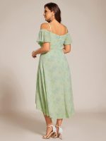 Plus Size Cold Shoulder Sweetheart Necklin Chiffon Midi Wedding Guest Dress - Image 8