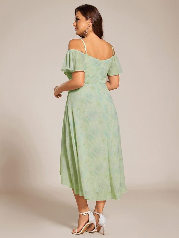 Plus Size Cold Shoulder Sweetheart Necklin Chiffon Midi Wedding Guest Dress - Image 8