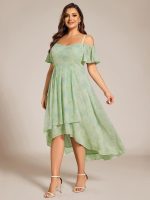 Plus Size Cold Shoulder Sweetheart Necklin Chiffon Midi Wedding Guest Dress - Image 49