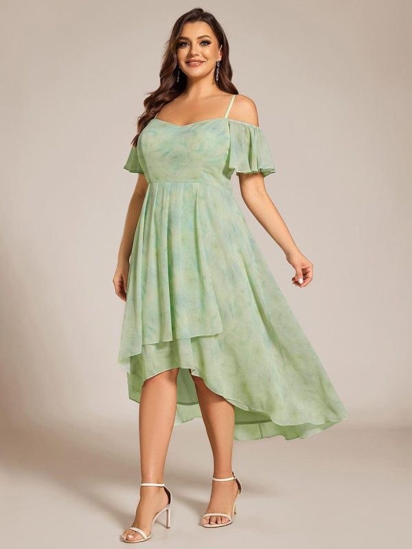 Plus Size Cold Shoulder Sweetheart Necklin Chiffon Midi Wedding Guest Dress - Image 49