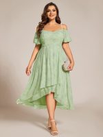 Plus Size Cold Shoulder Sweetheart Necklin Chiffon Midi Wedding Guest Dress - Image 7