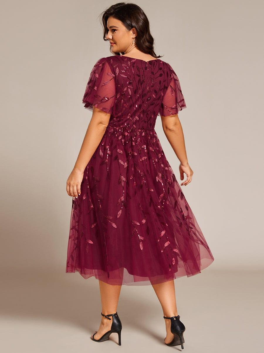 EG02230BD-PR2 Short Sleeves Leaf Sequin A-Line Midi Formal Wedding Guest Dress - Image 11