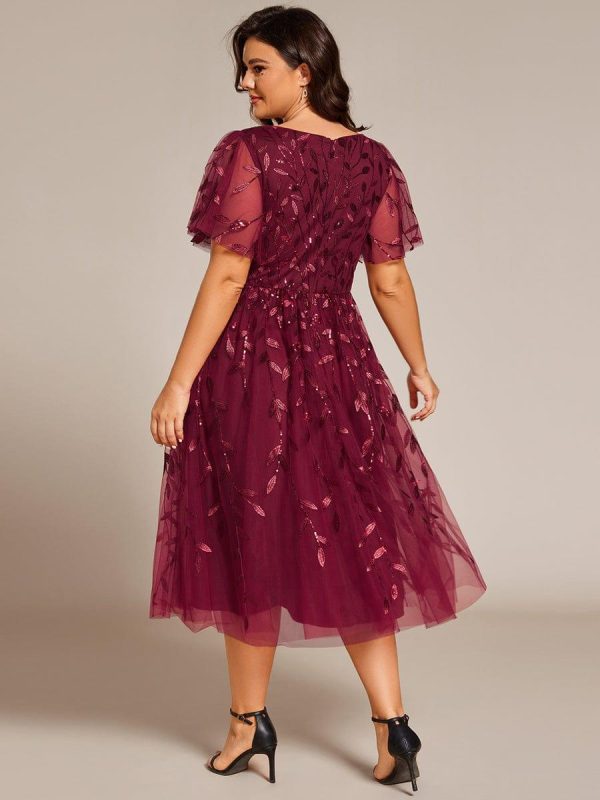 Leaf Sequin V-Neck Midi Bridesmaid Dress - Image 9