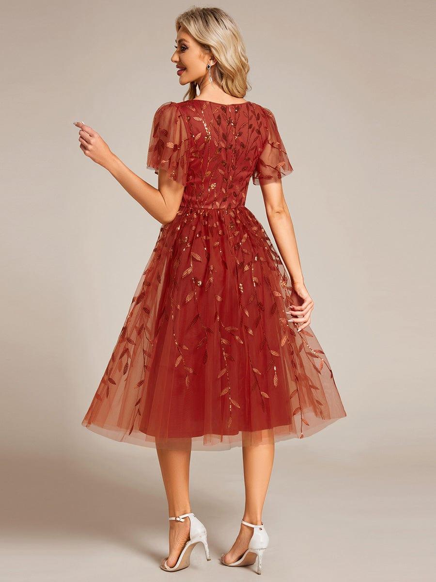 EG02230BO-R2 Short Sleeves Leaf Sequin A-Line Midi Formal Wedding Guest Dress - Image 44