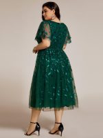 Short Sleeves Leaf Sequin A-Line Midi Formal Wedding Guest Dress - Image 57