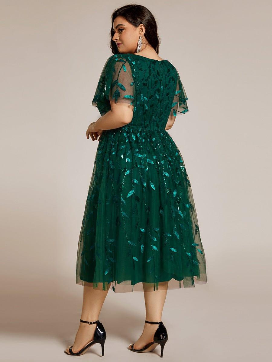 EG02230DG-PR2 Short Sleeves Leaf Sequin A-Line Midi Formal Wedding Guest Dress - Image 57