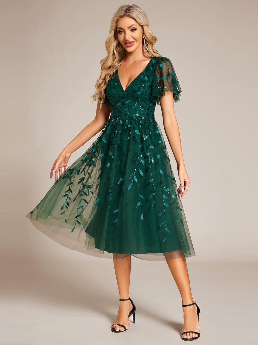 EG02230DG-R4_97aa450f-3379-49f8-a78f-9fd9a7fc9a79 Leaf Sequin V-Neck Midi Bridesmaid Dress - Image 49