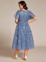 Short Sleeves Leaf Sequin A-Line Midi Formal Wedding Guest Dress - Image 72