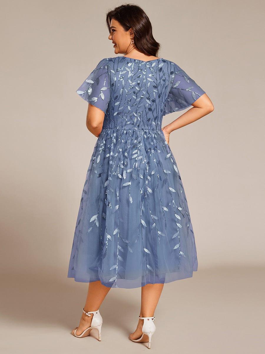 EG02230DN-PR2 Short Sleeves Leaf Sequin A-Line Midi Formal Wedding Guest Dress - Image 72