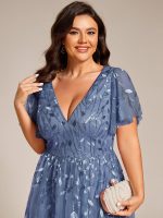 Short Sleeves Leaf Sequin A-Line Midi Formal Wedding Guest Dress - Image 73