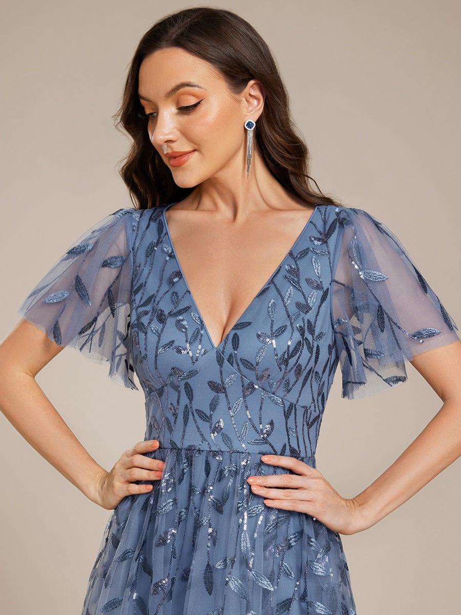 EG02230DN-R5 Short Sleeves Leaf Sequin A-Line Midi Formal Wedding Guest Dress - Image 68