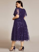 Short Sleeves Leaf Sequin A-Line Midi Formal Wedding Guest Dress - Image 108