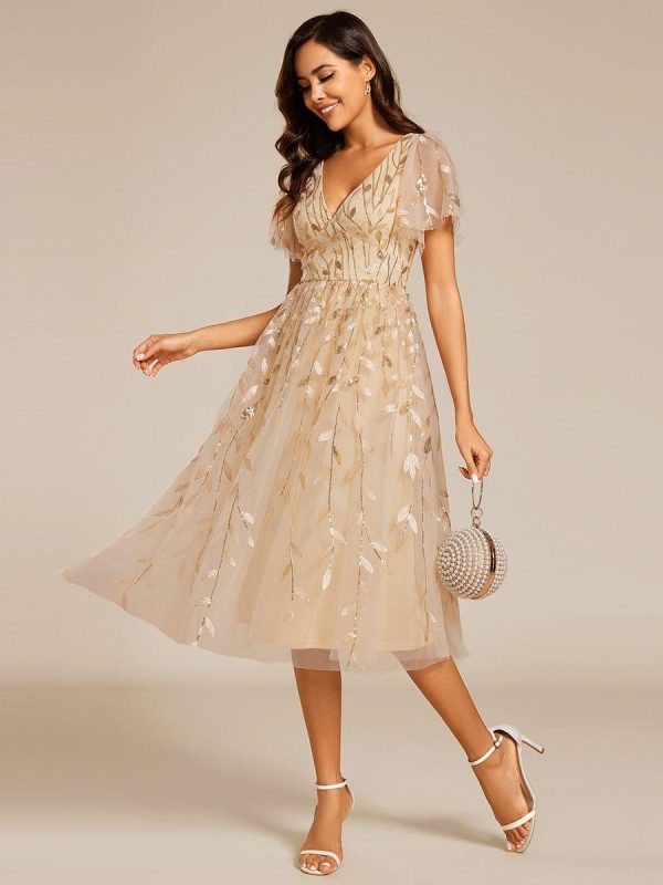 Leaf Sequin V-Neck Midi Bridesmaid Dress - Image 13
