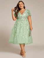 Short Sleeves Leaf Sequin A-Line Midi Formal Wedding Guest Dress - Image 99