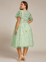 Short Sleeves Leaf Sequin A-Line Midi Formal Wedding Guest Dress - Image 100