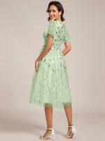 Short Sleeves Leaf Sequin A-Line Midi Formal Wedding Guest Dress - Image 95