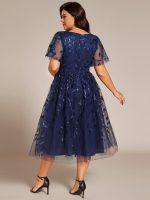 Short Sleeves Leaf Sequin A-Line Midi Formal Wedding Guest Dress - Image 25