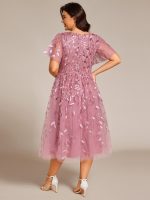 Short Sleeves Leaf Sequin A-Line Midi Formal Wedding Guest Dress - Image 33