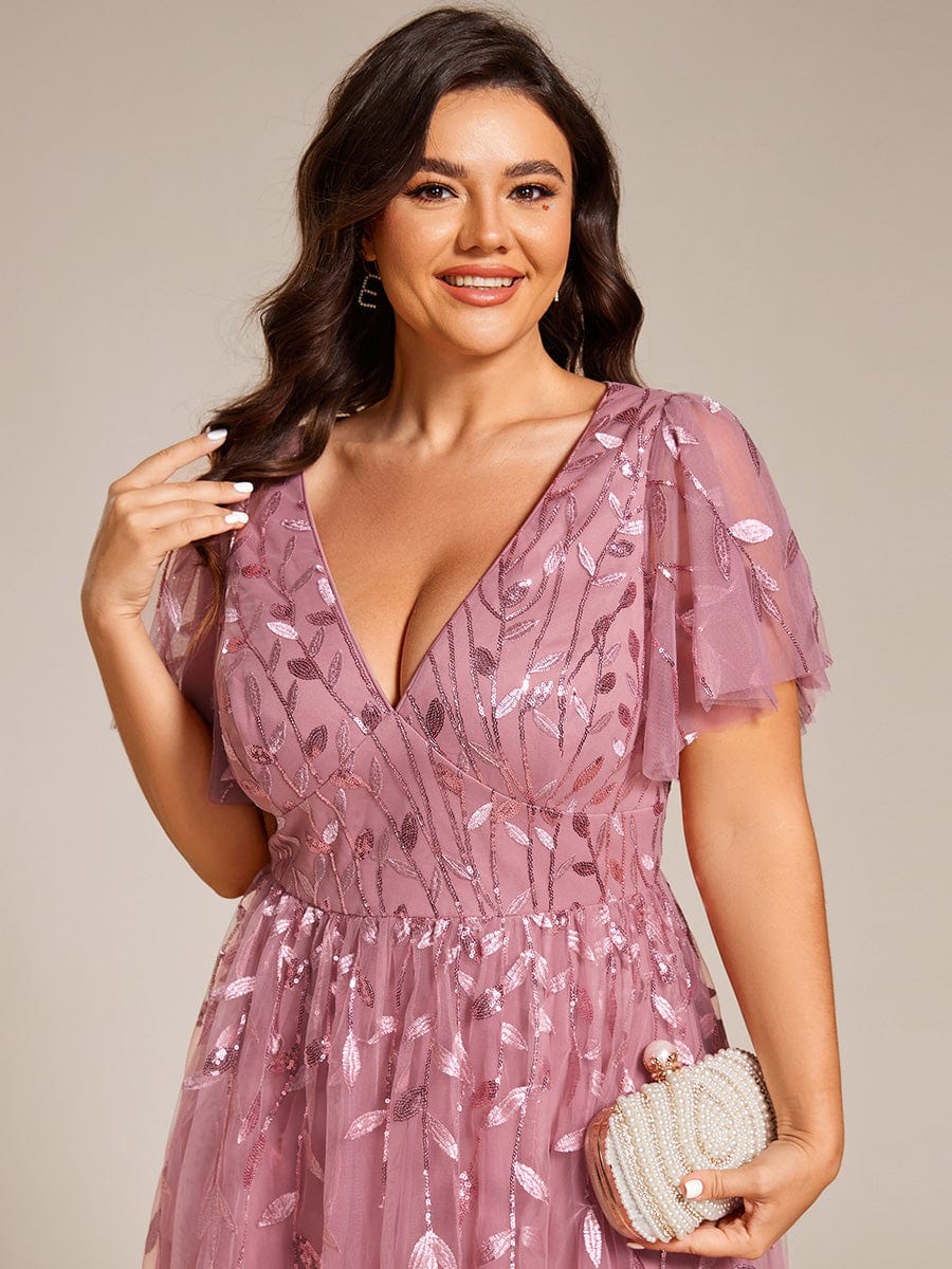 EG02230OD-PR5_97c88fca-e0f8-414d-8e59-178bf372532a Short Sleeves Leaf Sequin A-Line Midi Formal Wedding Guest Dress - Image 34