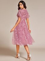 Short Sleeves Leaf Sequin A-Line Midi Formal Wedding Guest Dress - Image 28