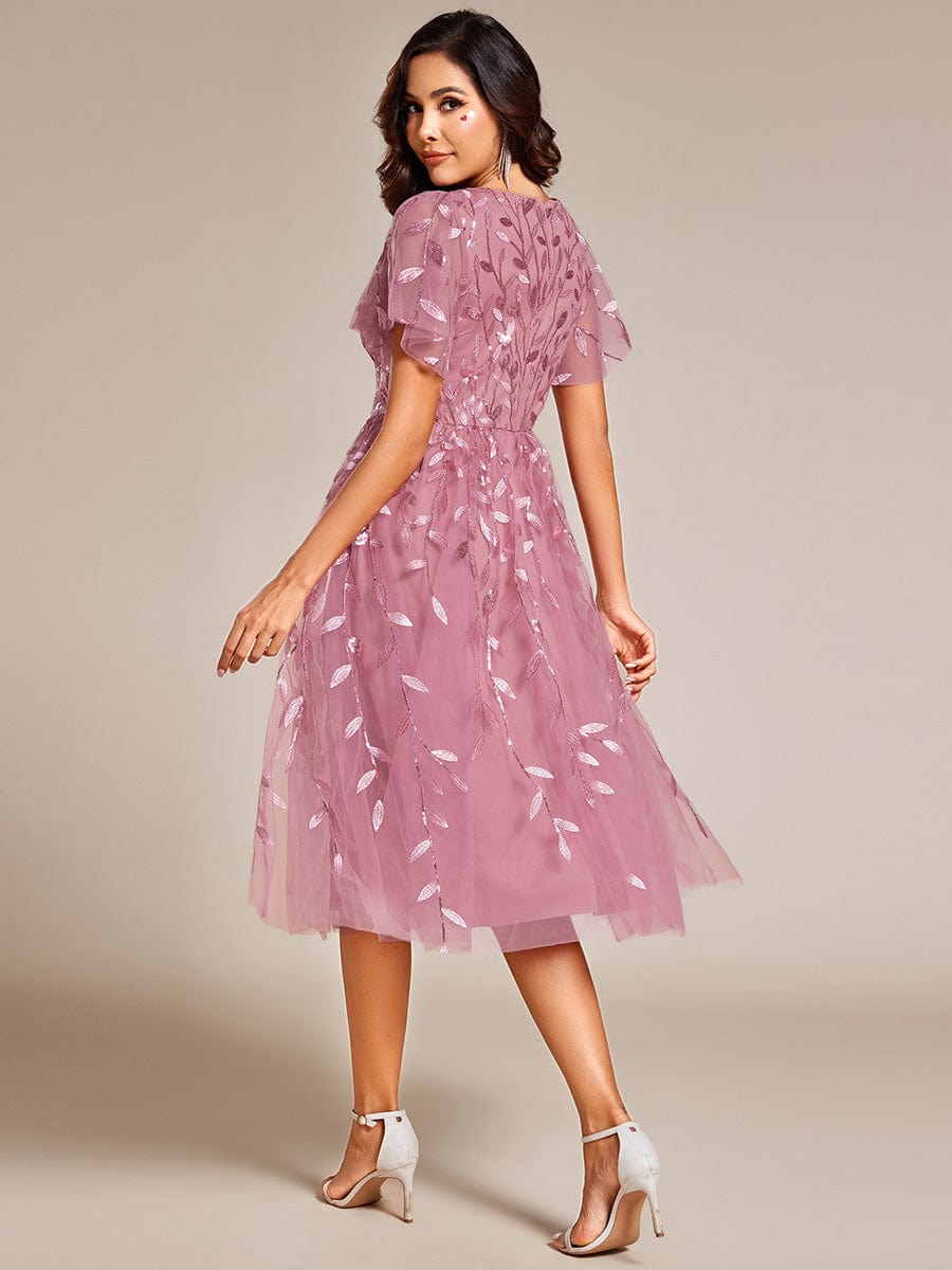 EG02230OD-R2_0a651ba8-de1b-4065-b610-6c33cd9abf53 Short Sleeves Leaf Sequin A-Line Midi Formal Wedding Guest Dress - Image 28