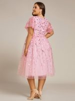 Short Sleeves Leaf Sequin A-Line Midi Formal Wedding Guest Dress - Image 90