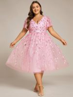 Short Sleeves Leaf Sequin A-Line Midi Formal Wedding Guest Dress - Image 92